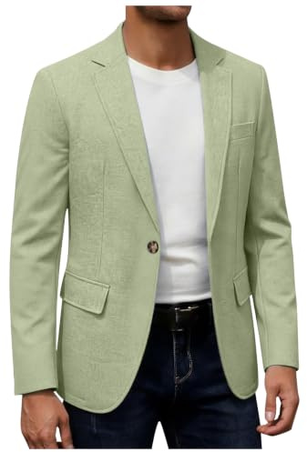 Genérico Chaqueta Lino Blazer Hombre Casual Americana Manga Larga Solapa Botones Bolsillos Color Sólido Holgado Talla Grande Ligero Transpirable Cómodo para Verano Uso Diario
