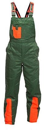 Schnittschutzhose Klasse 1, Forsthose WOODSafe®, kwf-geprüft, Latzhose grün/orange, Herren - Waldarbeiterhose mit Schnittschutz Form A, leichtes Gewicht, Größe 50