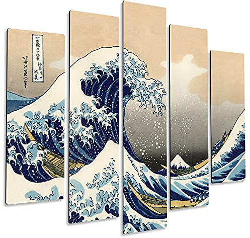 Giallobus - Quadro 5 pannelli Art Board - Hokusai - La grande onda di Kanagawa - Legno Mdf - 140x100