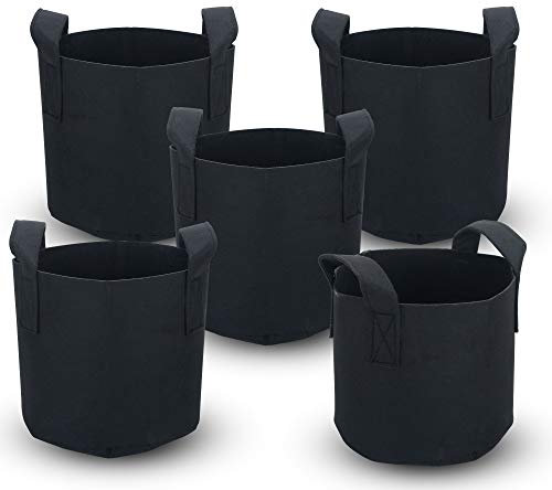 Intirilife 5X Sac de Plantation en Tissu Non tissé 26 litres -7 Gallon- 35 x 30 cm - Cache-Pot de Plantes avec poignées pour Jardin, Serre - Bac de Plantation Sac de Plantation Sac de Pommes de Terre