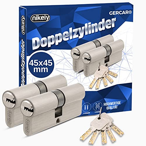 GERCAR Pro 2er Set Profilzylinder gleichschließend 90mm Schließzylinder 45/45 Doppelzylinder Zylinder - Messing matt Massiv - inkl. 10 Schlüssel - Wendeschlüssel - Länge: 90 mm, A:45 B:45-2x