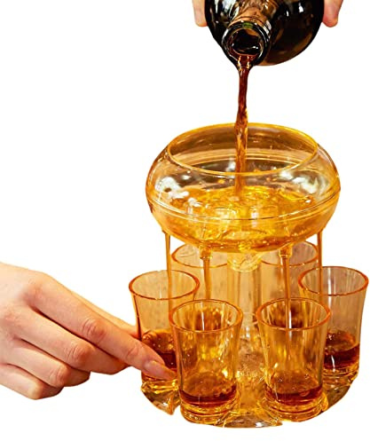 chupito y Soporte con 6 Vasos chupito, Bebidas para Ginebra, Whisky, vertedor Bebidas espirituosas, Distribuidor chupitos, Regalos Divertidos,
