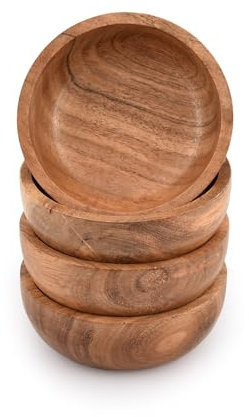 Samhita Frutero de madera de acacia para servir alimentos, decoración de comedor absolutamente hermosa con tu cocina (juego de 4) (10,16 cm x 10,16 cm x 3,81 cm)