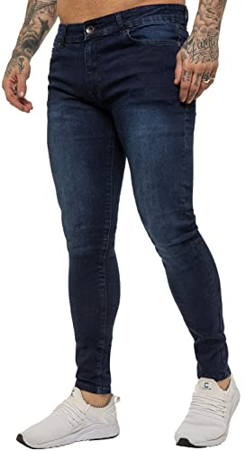 BRAND KRUZE Designer Mens Jeans KZ106 Skinny Slim Fit Casual Super Stretch Denim Trousers Pants DSW 32 R Dark Blue