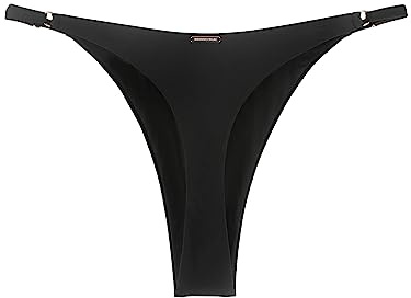 RELLECIGA Women's Black Adjustable High Cut Thong Bikini Bottom Size Medium