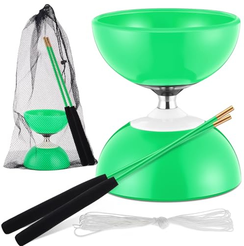 Vertintong Chinese Yoyo Diabolo Set 5'' Chinese Triple Bearing Diabolo Toy with 2 Sticks, 1 Mesh Drawstring Bag and String(Green)