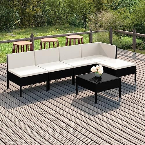 QZZCED Balkonmöbel-Set Gartenmöbel-Sets Terrassengarnitur Garten-Loungemöbel 6-TLG. Garten-Lounge-Set mit Auflagen Poly Rattan Schwarz für Garten, Terrasse und Balkon