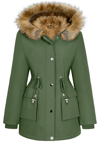 Xnova Abrigos Parka Mujer de Forro Polar Chaquetas (Verde Militar, S)