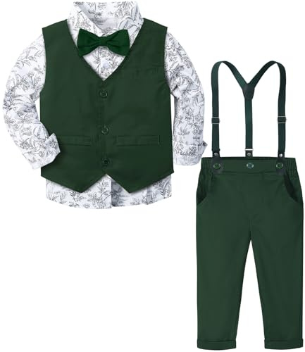 mintgreen Ensemble Mariage Bébé Garçon, Costume Enfants Bapteme Gilet Noeud Papillon, Vert Noirâtre, 12-18 mois, 80