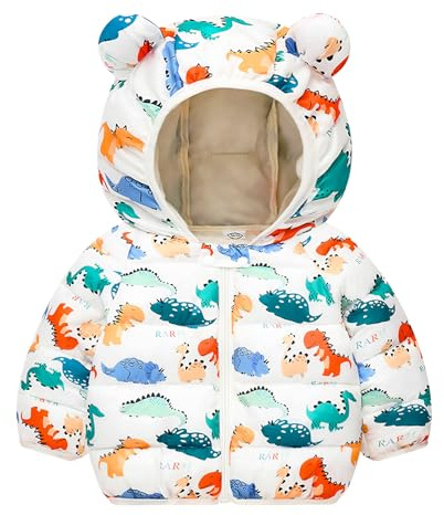 Baogaier Babybarn, vinterjacka, kappa, dragkedja, tryck, mönster, huvjacka, vindtät, varm, ultralätt, ytterkläder, snödräkt för pojkar och flickor, 12 månader – 5 år, GR. 80–110, Vit, 104-110