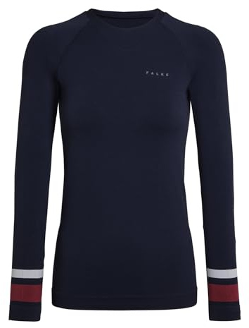 FALKE Women's Maximum Warm Round Neck W L/s Sh Functional Yarn Quick Dry 1 Piece Base Layer Top, Blue Space 6116 Stripe, M