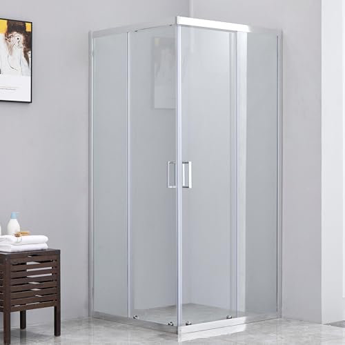 Megistore | Box doccia in cristallo temperato 6mm h190 cm trasparente con maniglie e profili cromati porte scorrevoli apertura angolare doppie rotelle (80x80cm)