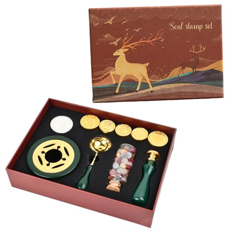 Kit de Cachet de Cire, Perles de Cire à Cacheter Kit avec 6 Tampon à Cire, Ensemble de Timbres de Sceau, avec Cuillère, Bougies pour Enveloppes, Invitations, Cartes (A)