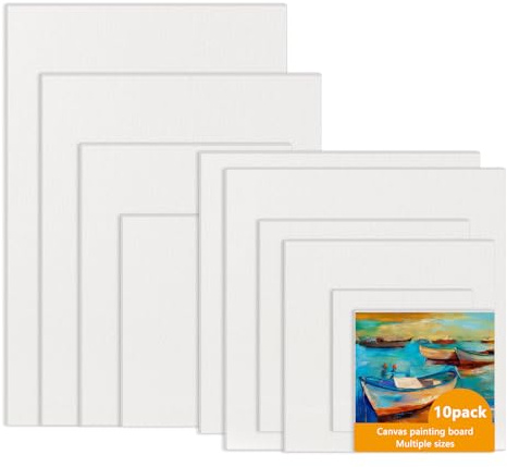 Bellanova Lot de 10 Toile Peinture 3mm, 100% Coton, Toiles à Peindre Blanches Multi-tailles, avec Triple Enduction pour Huile, Acrylique, Gouache, Aquarelle et Croquis (Blanc)