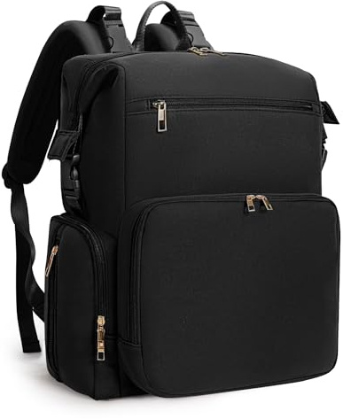 CEI-CEI Baby Wickeltasche/Rucksack mit Isolierter Flaschentasche, Wasserdichtes Neoprengewebe, Wickelrucksack Groß, Windeltasche für Unterwegs Mommy Bag mit Wickelunterlage (Schwarz)