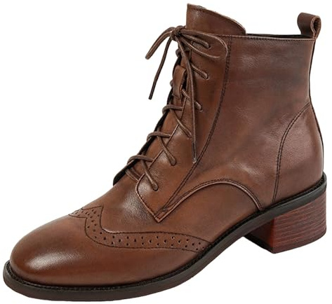 VBEDKDEB Botines para mujer Botas de tobillo Botas cortas para mujer de tacón medio Botas con cordones Otoño e Invierno Nuevas botas de mujer Tacones gruesos y botines Botas de vaquero, marrón, 37 EU