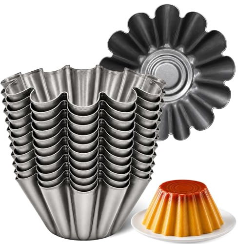 Flaneras Individuales, Molde para flan Molde Repostería, Antiadherente, Acero Inoxidable, Ideal para Flan, Postres, Salsa, Repostería y Cocción al Baño María, 14 cm Diámetro x 7 cm alto, 12 unidades