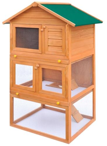 Teenpull Establo para conejos y conejos, establo para animales pequeños, 3 niveles, de madera, con techo resistente a la intemperie, espaciosa casa para roedores para cobayas y animales pequeños