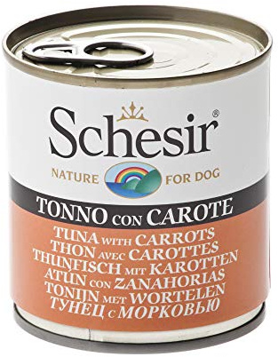 Schesir, Feuchtnahrung für erwachsene Hunde mit Bonito und Karotten, Filets in weichem Gelee - Gesamt 4,56 kg (16 Dosen à 285 g)