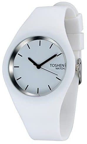 TONSHEN Damenuhr Fashion Analog Quarz Uhren Einfach Casual Kautschuk Armbanduhr für Damen Mädchen 12 Farbe (Weiß)