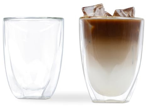 LIVIVO Set of 2 Double Wall 'Twist' Coffee Mugs - Insulated Double Layer Glass Keeps Your Drink Hot or Cold for Longer and Unique 'Twist' Design is Stylish and Practical (No Handle)