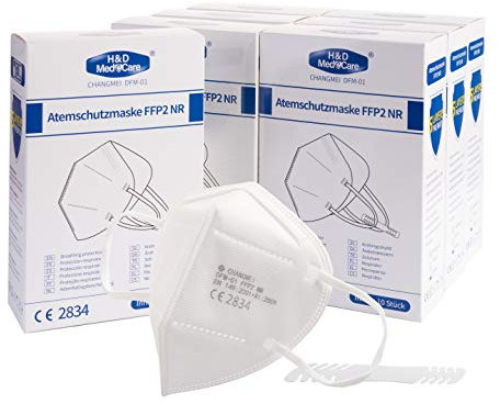 HD Fitness H&D MedeCare HDCM02 - Mascherine protettive FFP2 NR - Maschere per polveri sottili con clip d‘aggancio, 5 strati, confezionate singolarmente - confezione da 10 pezzi, colore bianco