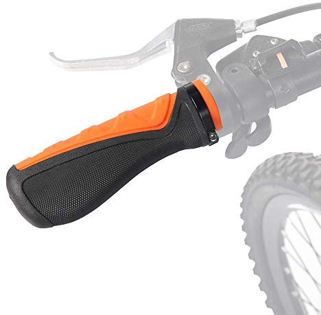 Bike Handlebar Grips, 1 Pair Anti-slip Bicycle Handle Grips, Rubber Orange Black Locking Ergonomic Handlebar Grips for Folding Bicycles Single-speed Bicycles