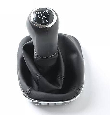 Car Passion Cuffia Leva Cambio Manuale + Pomello + Ghiera Telaio Cromato Compatibile con Opel Corsa D Cuciture Nere 5 Marce Set Completo Ricambio Auto