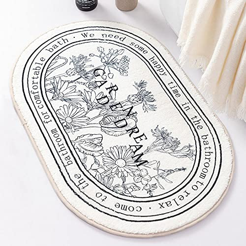 LNXSESN Badteppich Cremeweiße Blume Badvorleger Flauschig Mikrofaser Badematte rutschfest Duschvorleger Schnelltrocknend Badezimmerteppich Waschbar Badematten Bathroom Mat 50x80cm