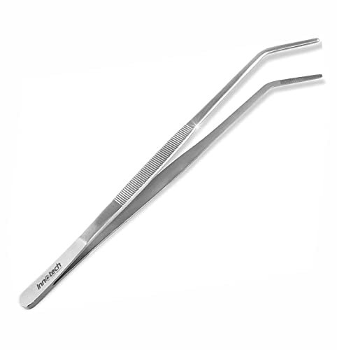Innotech Instrumente Grillpinzette für grill, Kochpinzette für fine gastronomie küche, Anrichten pinzette, Küchenpinzette als zangen candybar, Pinzette Edelstahl (25 CM gebogen)