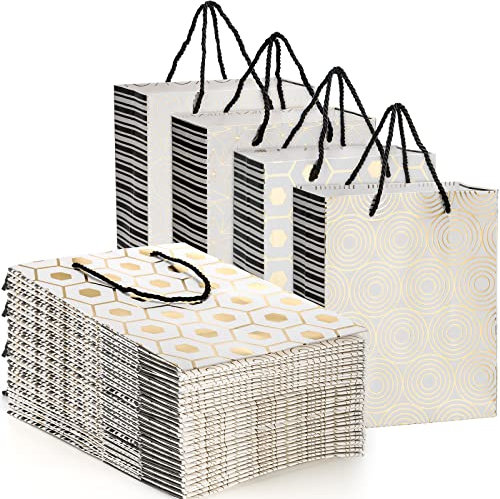 Peohud 24 Stück Geschenktüten mit Griffen, Goldene Papier Geschenktaschen Bulk,Assortierte Einkaufstaschen zum Einwickeln,Wiederverwendbare Party Favors Taschen für Hochzeit, Geburtstag, 18x10x23cm