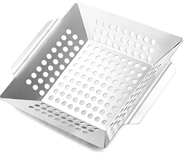 QWORK® Grillkorb Edelstah, für Gemüse, Fleisch und Fisch, grillzubehör, 21 x 21 x 4 cm