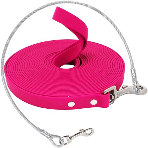 Wasserdicht Schleppleine für Hunde,mit Chew Proof Tie-Out Leinen,3-30m,Wasserdicht Trainingsleine für Große bis Kleine Hunde,Robuste Hundeleine(Rose,3m)