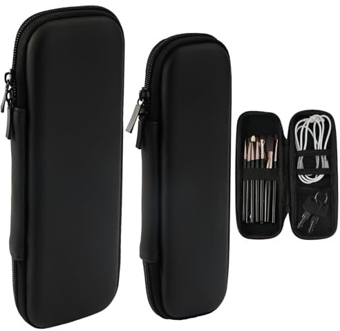 TESSTSY 2 Stück Eva Stift Etui Federmäppche Schwarz, Eva Bleistift Tasche mit Reißverschluss, Kleines Schwarzes Stiftetui, Federmäppchen Klein Schmal für Stifte, Bleistifte, USB-Kabel, Reisekosmetik