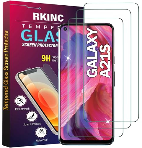 RKINC 3 Stück, Panzerglas Schutz Glas für Samsung Galaxy A21s, Panzer HD Displayschutzfolie, 0,33 mm kratzfest, splitterfrei, blasenfrei, lebenslangeGarantie