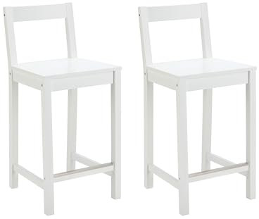 Amazon Basics Küchenhocker aus Holz, Barhocker mit Rückenlehne, Esszimmerstuhl, einfache Montage, modern, 2 Stück, 88 cm hoch, Weiß