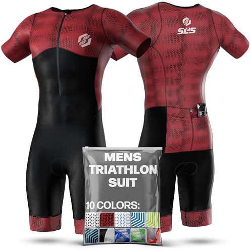 SLS3 Triathlon Anzug Herren - Trisuit Einteiler – Triathlonanzug - Triathlon Einteiler - Aerodynamischer Kurzarm Trisuit, (Claret Blur, XL)