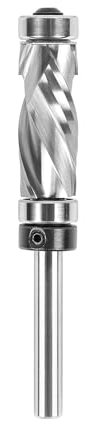 SpeTool 1/2″ (12.7 mm) Dual-Bearing Spiral Compression Flush Trim Router Bit, 1/4″ Shank 31.75 mm Cut Length Carbide Cutter — great for pattern trimming, cabinet doors, particle board, MDF panels
