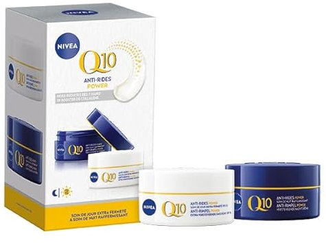 NIVEA Coffret Visage Q10 Power (1x1pce), Soins visage anti-rides, Routine crème hydratante visage Booster de collagène, Crème jour FPS15 + crème nuit raffermissante Q10 Pur&Acide Hyaluronique (2x50ml)