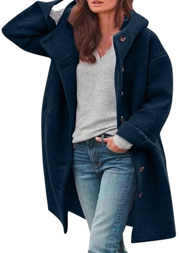 Oyuchga Trench Coat Abrigo largo de lana para mujer con capucha Elegante Color sólido Chaqueta de transición Abrigo de invierno Cómodo cálido Longline Chaqueta de invierno acolchada casual, L