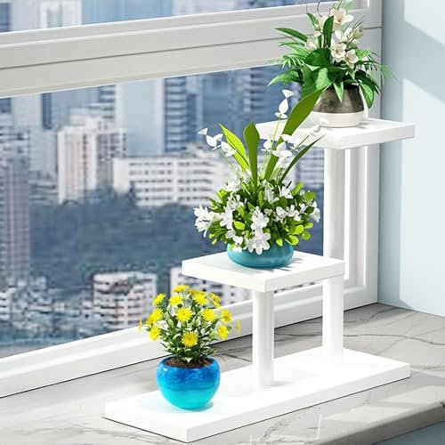 YHXAIQ Pflanzenständer Fensterbank, Mehrstöckig Pflanzenständer Holz, Desktop Plants Holder Pot, Fensterbank Blumenständer fur Indoor Balkon Wohzimmer Outdoor Dekor, Abnehmbar(White2)