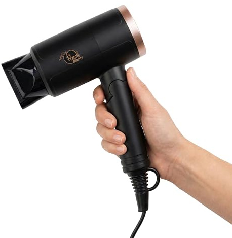 Peach Beauty® Vikbar hårtork | 1300 W | 2 inställningar | mini resehårtorkare | liten storlek | 15,8 x 6,6 x 22,4 cm | svart