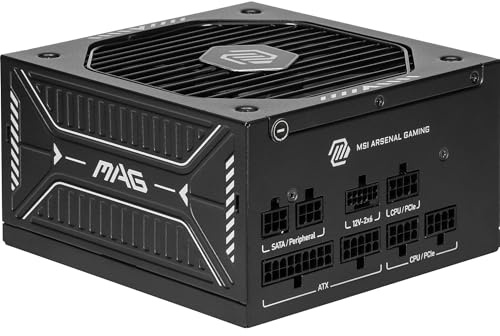MSI MAG A650GLS PCIE5 Power Supply Unit, 650W, 80 PLUS Gold, ATX 3.1, PCIe 5.1 GPU Support, Native 12V-2x6, Dual-color 12V-2x6 connector, ATX PSU, Embossed Jacket Cables