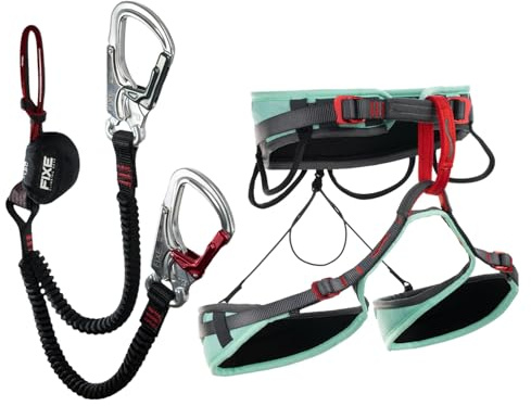 Fixe - Kit Ferratum sans harnais + harnais Explora S-M, dissipateur de voie ferrata sans anneau ventral, harnais réglable double Webbing, HMPE léger, mousquetons Keylock, EN958, EN12277