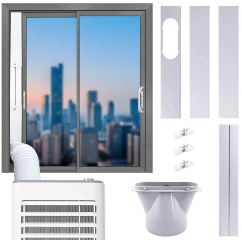 Mobile Klimaanlage Fensterabdichtung, 55cm Klimageräte Fensterabdichtung mit Universaladapter 13/15cm, Einstellbare Klimaanlage Fensterabdichtung Rolladen Abluftschlauch Adapter Fenster (4PCS+15CM)