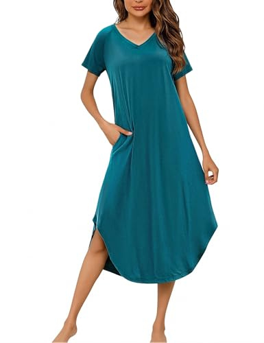 Marvmys Chemise de Nuit Femme Coton Manches Courtes Vetements De Nuit Grande Taille Robe de Nuit col V Nuisette Femmes D'été L-4XL