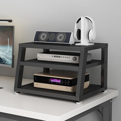 HiFi Rack Stereo-Audio-Medienschrank mit 2/3/4 Ebenen, Tragbares Desktop-Stereo-Regal, HiFi Regal für Plattenspieler & Stereoanlagen & Kompaktanlage(Black,35.5 * 45cm/14 * 17.7in)