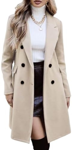 Generisch Wintermantel Damen Lang Wollmantel Damen Winter Mantel Frauen Übergangsjacke Elegant Winterjacke Warm Einfarbig Wintercoat Revers Parka Mit Knöpfen Trenchcoat Dicke Wolle Jacke