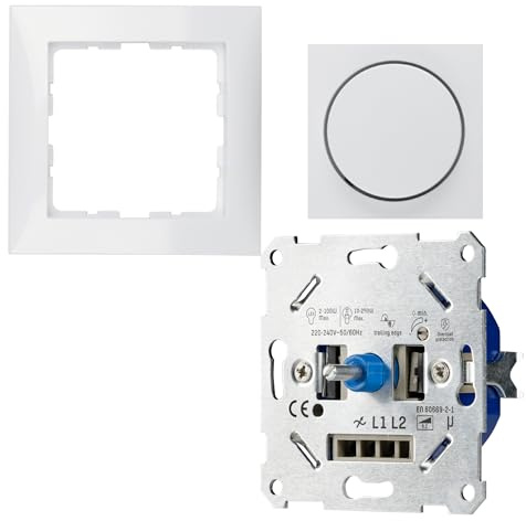 proventa LED Dimmer Unterputz 250W -> Komplettset mit Berker S.1 polarweiß glänzend <- LED Drehdimmer für LED & Halogen - Phasenabschnitt - 2-Draht Technik