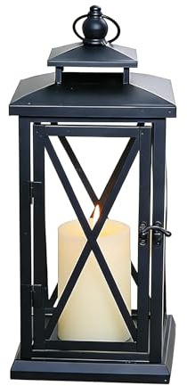 Svarta metall lyktor - 28,5 cm - För utomhusbruk - För kyrkogård | Gravlykta, väderbeständig, svart för bröllopsfest, kondoleanser, gravdekoration